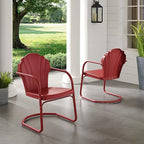 Crosley Furniture Tulip 2-Piece Outdoor Chair Set, Retro Metal Patio Chairs for Dining, Porch, Deck, Balcony, Dark Red Satin