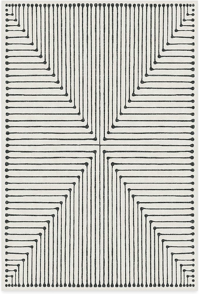 RUGGABLE x Jonathan Adler Machine Washable Modern Area Rug – Inkdrop Black & Ivory 6x9, Stain-Resistant, Non-Slip – Medium Rugs for Living Room, Bedroom, Hallway, Entryway & Office–with Cushioned Pad