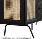 NTC MOSSIC Sideboard with 2 Doors and 3 Drawers, Buffet Cabinet with Natural Rattan and Metal Legs, Modern Storage Cabinet for Living Room, and Hallway, Effortless Assembly - Burnt Black