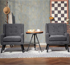 Mid-Century Modern Accent Chair Set of 2, Plush Linen Fabric with Button Tufted High Back & 5" Thick Cushion, High Comfort Reading Chair for Living Room, Bedroom, Office (Dark Gray)