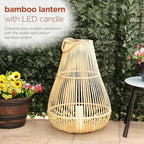 Alpine Corporation IWY108HH-L Outdoor Bamboo Lantern with LED Candle, Brown Finish for Patio and Garden Decor, 33" Tall