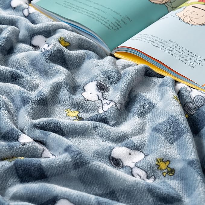 Berkshire Blanket Peanuts® VelvetLoft® Cute Character Snoopy Plush Blanket,Navy Tonal,Twin 60 in x 90 in (Official Peanuts® Product)