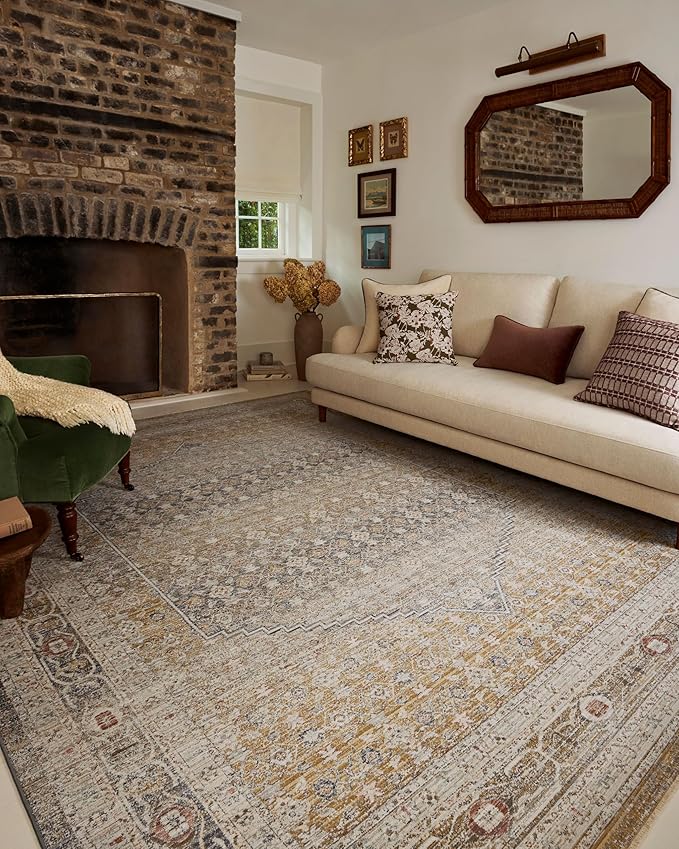 Loloi Chris Loves Julia Ida Collection IDA-02 Stone/Gold 9'-3" x 13'-1", .19" Pile Height, Area Rug