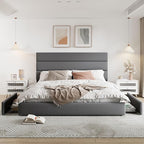 Allewie Modern King Size Platform Bed Frame with 4 Storage Drawers and Velvet Upholstered Headboard, Wooden Slats Support, Upholstered Mattress Foundation/No Box Spring Needed/Easy Assembly, Grey