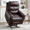 Power Lift Recliner Chair for Elderly People, Dual Motor Lay Flat Recliner with Vibration Massage and Heat, Heavy Duty Motion Mechanism Standing Assistance Reclining Chair, Faux Leather Red Brown