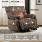 Power Swivel Rocker Recliner Chair with Massage and Heat for Adults, Electric Infinite Position Recliner with USB Charging Port, Corduroy and PU Leather Mixed Fabric, Easy Assembly (Brown)