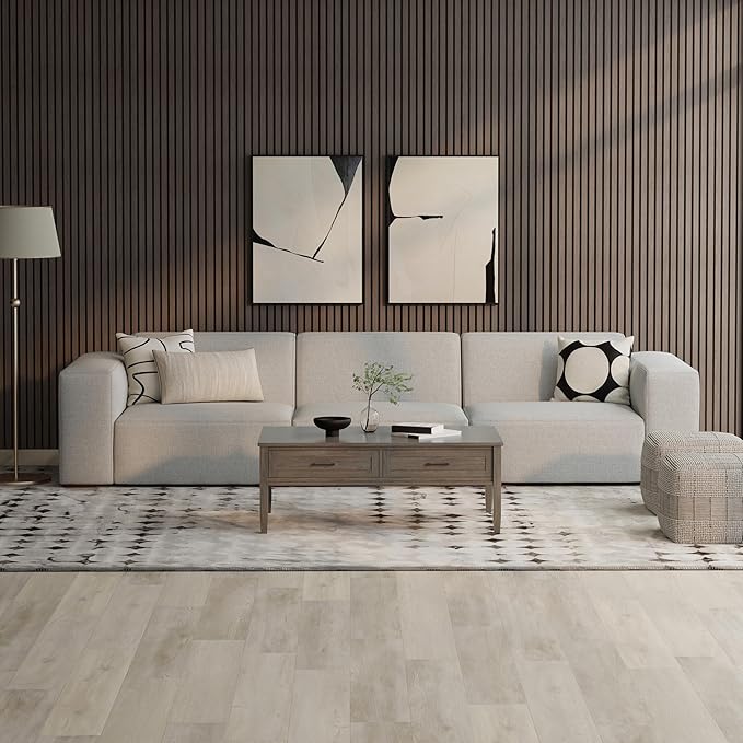 SIMPLIHOME Rex 3-Seater Modular Sofa in 100% Recycled Polyester Tightly Woven Performance Fabric, Pale Grey, 122-inches Wide, Handcrafted Modern-Style Couch for Living Room and Family Room