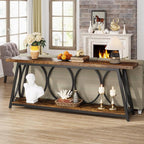 Tribesigns 70.9 inch Extra Long Console Table, Industrial Sofa Table Behind Couch with 2 Tier Storage Shelf, Narrow Entryway Hallway Accent Table for Living Room, Rustic Brown