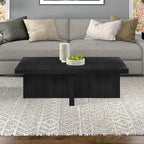 Henn&Hart 44" Fluted Rectangular Wood Pedestal Low-Profile Coffee Table for Living Room, Family Room or Office, Black Grain