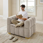 VANOMi Oversized Accent Chairs Set of 2, Boucle Arm Chair with Deep Seat, Oversized Comfy Reading Chair for Living Room, Bedroom, Office, Apartment，Camel (2 Piece)