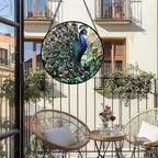 Stained Glass Window Hanging, Turquoise Peacock Sun Catcher for Door Home Decor Blue Green Suncatcher Christmas Mother's Day Birthday Gifts for Women Men Mom and Nana 7.8 in