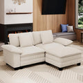 87-Inch L Shaped Sectional Sofa with Cloud Cushions, Deep Seat Modular Couch Set w/ 3 Seats & 1 Ottomans, Removable Arms, Plush Corduroy Upholstery for Living Room, Apartment - Beige