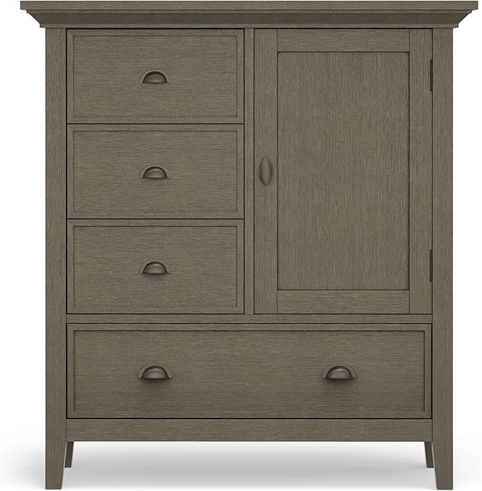 SIMPLIHOME Redmond SOLID WOOD 39 inch Wide Transitional Medium Storage Cabinet in Farmhouse Grey for the Living Room, Entryway and Family Room