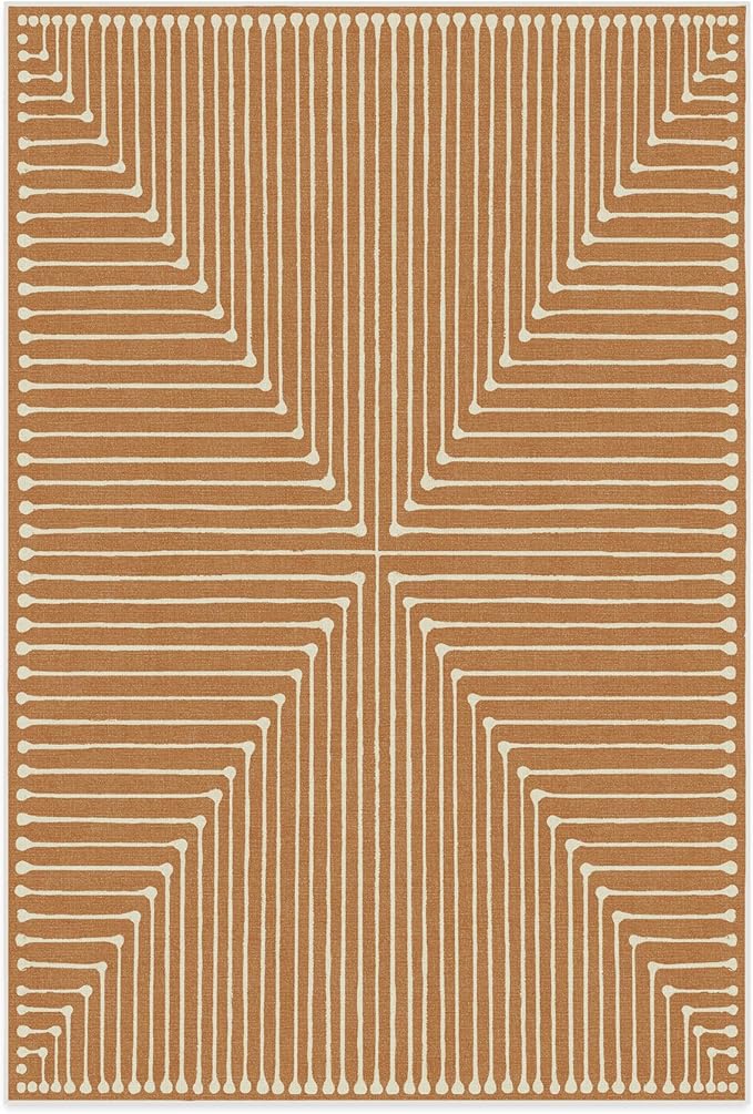 RUGGABLE x Jonathan Adler Machine Washable Modern Area Rug – Inkdrop Copper 6x9, Stain-Resistant, Non-Slip – Medium Rugs for Living Room, Bedroom, Hallway, Entryway & Office–with Standard Pad