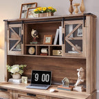 RedLemon 60" Farmhouse Desk with Hutch, Wood Home Office Executive Desk with Drawer, Charging Station, Keyboard Tray, File Drawer, Storage Cabinet, Rustic Writing Computer Desk (Natural Oak)