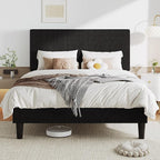 Allewie Full Size Upholstered Bed Frame with Vertical Channel Tufted Headboard, Soft Corduroy Fabric Platform Bed, Strong Wooden Slats Support, Easy Assembly, No Box Spring Needed, Black
