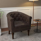 Lumibee Faux Leather Barrel Chair, Upholstered Accent Chair for Living Room, Modern Comfy Club Armchair for Office, Bedroom, Waiting Room-Chocolate