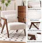 Mid-Century Modern Accent Chair with Solid Wood Frame，Upholstered Chenille Living Room Arm Chairs with Pillow for Bedroom, Living Room, Reading Room, Balcony, Beige
