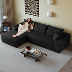 108" Sectional Couches for Living Room Modern Modular Sofa with L-Shape Couchs Upholstered Boneless Couch Deep Seat Sectional Couch with Chaise (Black, Left Facing Chaise+2Seaters)