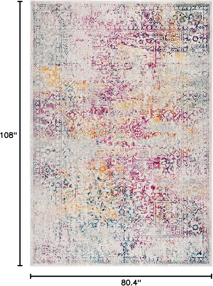 SAFAVIEH Evoke Collection 6'7" x 9' Ivory / Fuchsia EVK256Q Oriental Distressed Non-Shedding Living Room Bedroom Dining Home Office Area Rug