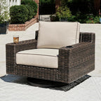 Signature Design by Ashley Coastline Bay Casual Outdoor Swivel Lounge with Cushion and 2 Cup Holders, Nuvella Weather Resistant Fabric, Beige & Dark Brown