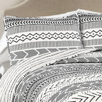 Lush Decor Hygge Geo Pattern Striped 3 Piece Quilt Bedding Set, Full/Queen, Black & White