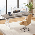 LITTLE TREE 70.8-Inch Large Executive Desk, Modern Computer Office Desk, Wooden Writing Desk Study Table for Home Office, Grey-White