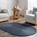 nuLOOM Oval 3x5 Rigo Jute Hand Woven Area Rug, Navy, Solid Farmhouse Design, Natural Fiber, For Bedroom, Living Room, Dining Room, Hallway, Office, Kitchen, Entryway