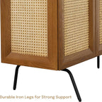 NTC MOSSIC Modern Sideboard with 4 Doors, Natural Rattan Storage Cabinet, Buffet with Metal Legs, Boho Accent Cabinet for Living Room, and Entryway, Effortless Assembly - Rustic Oak