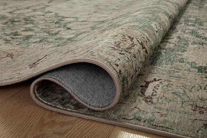 Loloi Magnolia Home by Joanna Gaines Sinclair Collection SIN-05 Jade/Sand 2'-0" x 5'-0", .25" Pile Height, Machine Washable, Accent Rug