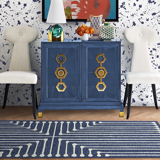 RUGGABLE x Jonathan Adler Machine Washable Modern Area Rug – Inkdrop Lapis Blue 10x14, Stain-Resistant, Non-Slip – Large Rugs for Living Room, Bedroom, Hallway, Entryway & Office–with Standard Pad