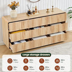 Fluted 9 Drawer Dresser for Bedroom, 60" Wide Modern Chest of Storage Drawers, Wood Dresser & Chest of Drawers with Curved Corners, Dressers TV Stand for Living Room (60" Natural 9 Drawer)