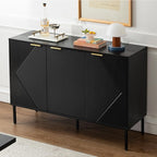 Sideboard Buffet Cabinet, Modern Storage Cabinets with Doors and Shelves, Wooden Fluted Cabinet for Living Room, Entryway, Kitchen(1, Embossed Black)