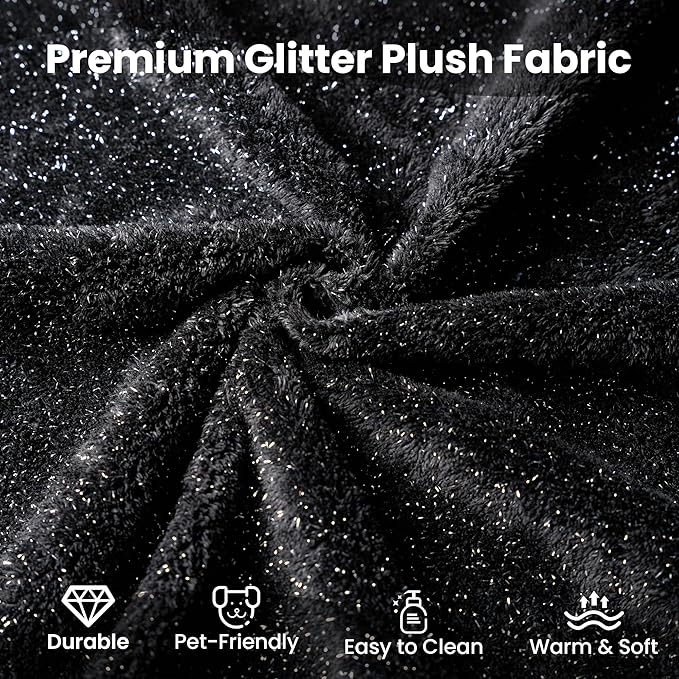 37.8" Glitter Velvet Ottoman for Couch, Memory Foam Cloud Boneless Sectional Couch for Living Room Foot Stools No Assembly Require (Sparkly Velvet, Black)