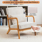 Accent Chairs, Set of 2 Mid-Century Modern Chair with Pillow, Armchair with Solid Wood, Reading Relaxing Leisure Chair for Living Room,（Beige）