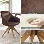 Zouron Mid Century Modern Accent Chair with Wooden Legs, Upholstered Swivel Chair No Wheels, Side Accent Armchair Vanity Chair for Small Space Home Office Living Room Bedroom, Mocha