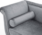 Christopher Knight Home Aurora Velvet Chaise Lounge Indoor with 2 Bolster Pillows, Upholstery Entryway Bench with Nailhead Trim & Curved Arms, End of Bed Bench Ottoman and Wooden Legs, Grey
