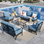 Sophia & William Patio Furniture Set, 5 Piece Metal Outdoor Conversation Set with 3-Seater Outdoor Couch, 2 Sofa Chairs, 1 Loveseat,1 Coffee Table for Outdoor Seating, Backyard, Porch(Navy)