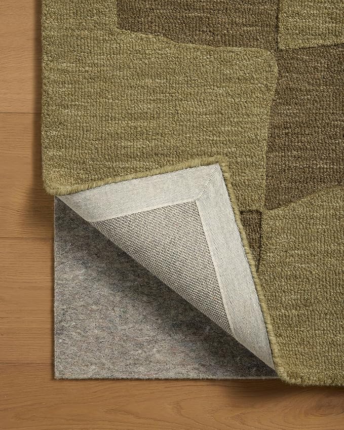 Loloi Leanne Ford Craven Collection CVN-03 Green/Olive 2'-6" x 7'-6" Runner Rug Checkered, Patterned, Neutral, Hallway, Kitchen, Mudroom, and Bathroom