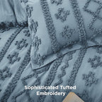 Bedsure Tufted Boho Comforter Set Full Size - Dusty Blue Boho Bed Set, GentleSoft™ 3 Pieces Farmhouse Shabby Chic Embroidery Bedding, Gifts for Woman, Soft Jacquard Full Comforter for All Seasons