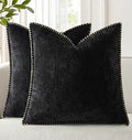 decorUhome Chenille Soft Throw Pillow Covers 20x20 Set of 2, Farmhouse Velvet Neutral Decorative Euro Pillow Covers with Stitched Edge for Couch Sofa Bed Home Decor, Black
