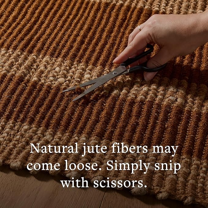 Loloi Leanne Ford Weatherstaff Collection WTS-04 Cinnamon/Natural 2'-6" x 7'-6" Runner Rug Jute, Striped, Neutral, Hallway, Kitchen, Mudroom, and Bathroom