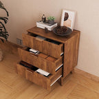 Fluted 3 Drawer Dressers, Modern Closet Dressers Chest of Drawers, Wood Storage Dresser Chest of Drawers Organizer for Bedroom Living Room Hallway Closet(Walnut)