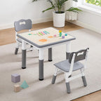 Adjustable Kids Table Chairs Set – Graffiti Desktop, Multi-Activity Height-Adjustable Toddler Study Desk for Ages 3-8 – Ideal for Home, Classroom, Daycare (W-Gray, 2 Chairs-23.6" L x 23.6" W)