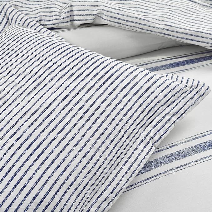 Lush Decor Farmhouse Stripe Reversible Cotton Comforter Set, 3 Piece Set, King, Navy - Cozy Farmhouse Bedding Set - Rustic Decor - Striped Comforter - Modern Farmhouse Bedroom Decor