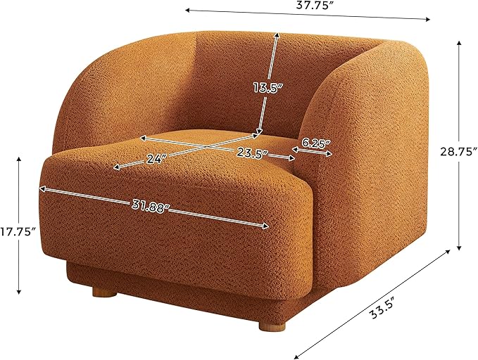 VANOMi Oversized Living Room Chair, Modern Comfy Accent Barrel Chairs, Single Sofa Chair with Wood Legs, Upholstered Armchair for Bedroom, Office, Waiting Room (Curry)