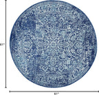 SAFAVIEH Evoke Collection Area Rug - 5'3" Round, Navy & Ivory, Distressed Design, Non-Shedding & Easy to Clean, Ideal for Living Room, Bedroom, Dining Space (EVK256A)