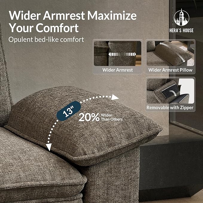 HERA'S HOUSE 88" Modular Sectional Sofa, Loveseat Couches for Living Room, Comfy Cloud Couch 2-Seater Deep Seat Sofa with Throw Pillow, Chenille Ash