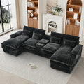 HYJT-H&K 124" U Shaped Cloud Couch Sectional, Comfy Plush Fluffy Corduroy Dark Grey Sectional Couches for Living Room, Modern Modular Corduroy Couch Sectionals with Central Console & Double Chaise