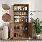 71.4" Tall Bookshelf with Cabinet, 5-Tier Floor Standing Bookcase with Doors & Adjustable Shelves, 31.5" Wide Storage Shelf, Metal Handles, Modern Organizer for Home Office, Living Room